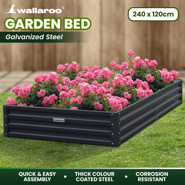 Home & Garden > Garden Beds - Wallaroo Garden Bed 240 x 120 x 30cm Galvanized Steel - Black - Garden Yard