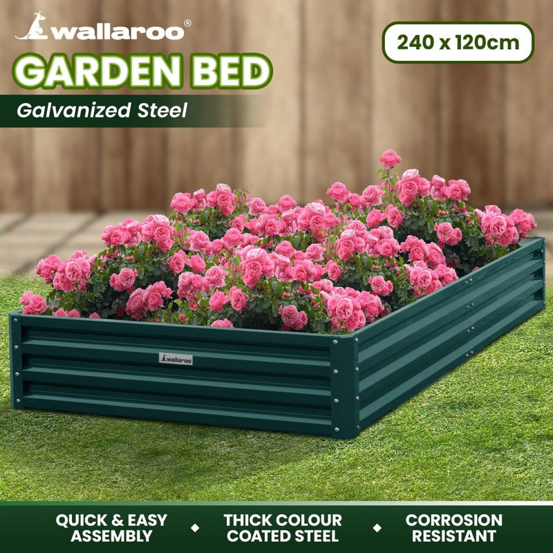 Home & Garden > Garden Beds - Wallaroo Garden Bed 240 x 120 x 30cm Galvanized Steel - Green - Garden Yard