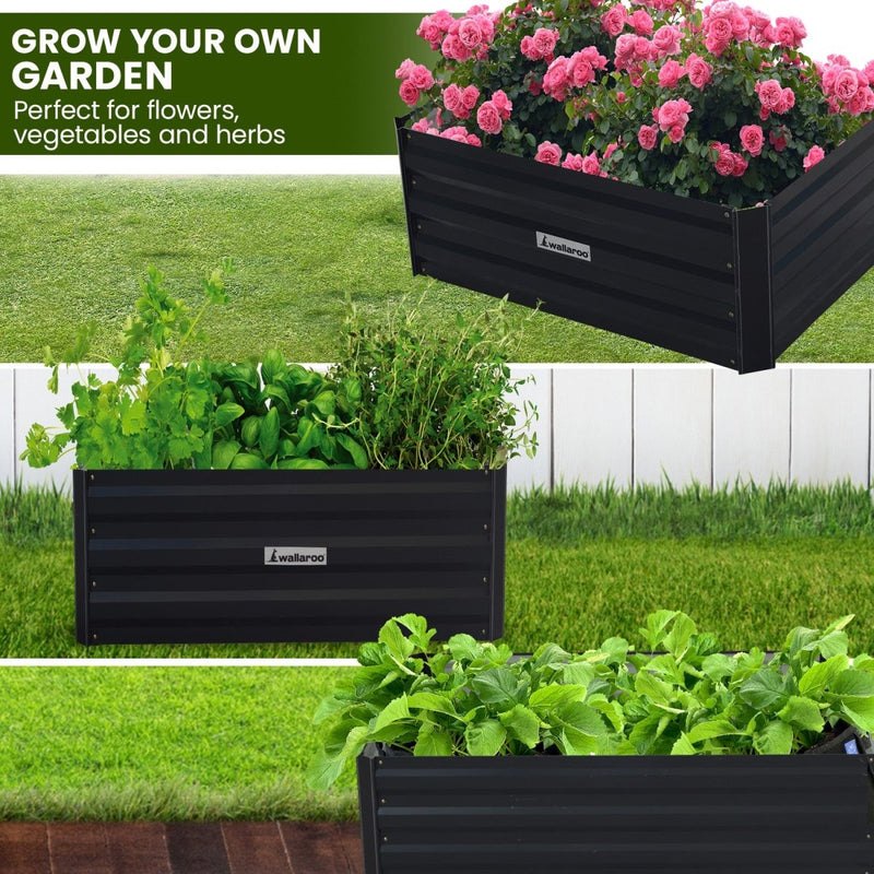 Home & Garden > Garden Beds - Wallaroo Garden Bed 80 x 60 x 30cm Galvanized Steel - Black - Garden Yard