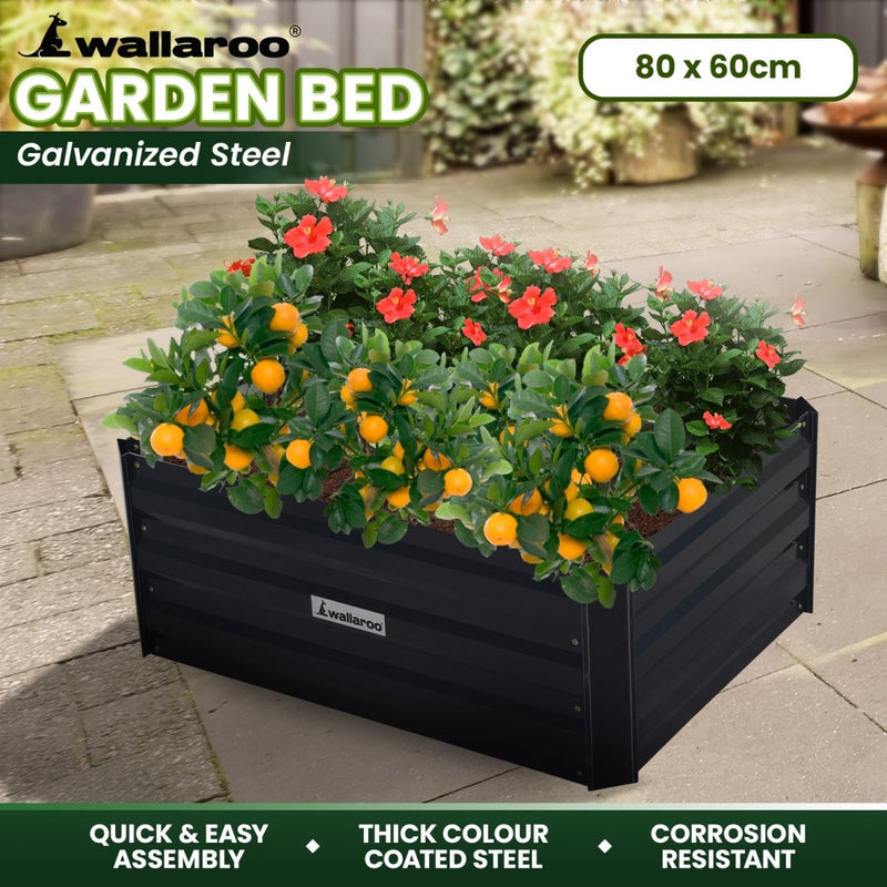 Home & Garden > Garden Beds - Wallaroo Garden Bed 80 x 60 x 30cm Galvanized Steel - Black - Garden Yard