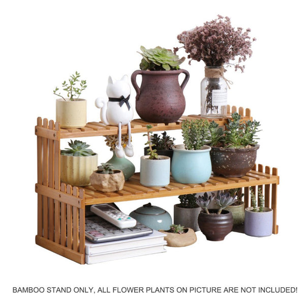 Home & Garden > Garden Furniture - 2 Tier Bamboo Plant Stand Shelves Flower Pot Rack Garden Indoor Outdoor Patio - Garden Yard