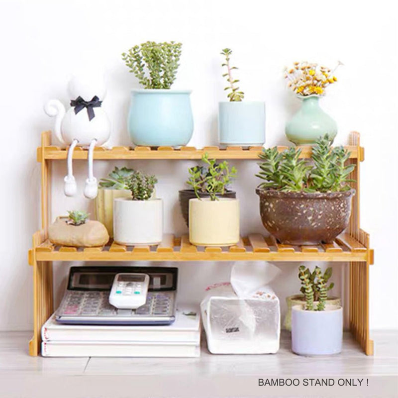 Home & Garden > Garden Furniture - 2 Tier Bamboo Plant Stand Shelves Flower Pot Rack Garden Indoor Outdoor Patio - Garden Yard