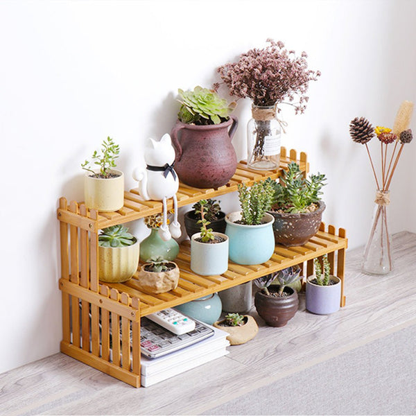 Home & Garden > Garden Furniture - 2 Tier Bamboo Plant Stand Shelves Flower Pot Rack Garden Indoor Outdoor Patio - Garden Yard
