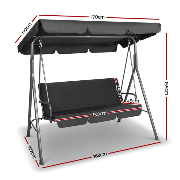 Home & Garden > Garden Furniture - Gardeon Outdoor Furniture Swing Chair Hammock 3 Seater Bench Seat Canopy Black - Garden Yard