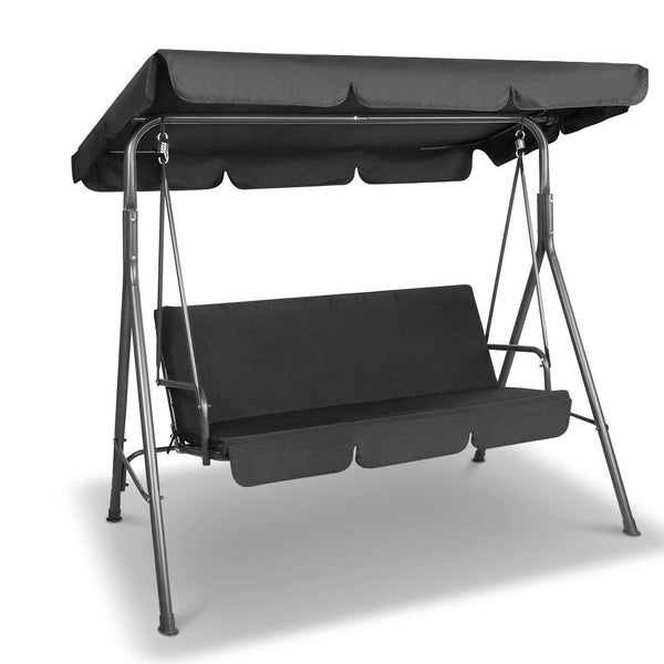 Home & Garden > Garden Furniture - Gardeon Outdoor Furniture Swing Chair Hammock 3 Seater Bench Seat Canopy Black - Garden Yard