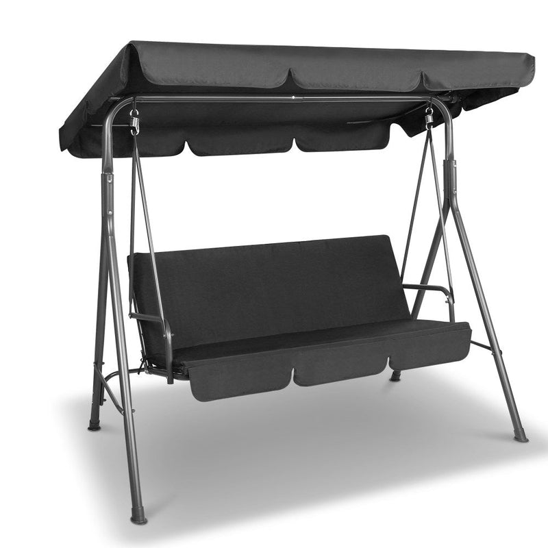 Home & Garden > Garden Furniture - Gardeon Outdoor Furniture Swing Chair Hammock 3 Seater Bench Seat Canopy Black - Garden Yard