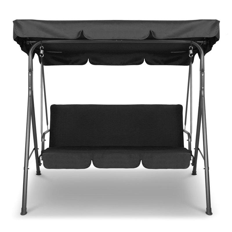 Home & Garden > Garden Furniture - Gardeon Outdoor Furniture Swing Chair Hammock 3 Seater Bench Seat Canopy Black - Garden Yard