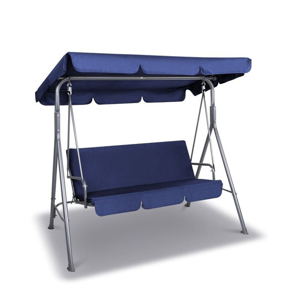 Home & Garden > Garden Furniture - Milano Outdoor Swing Bench Seat Chair Canopy Furniture 3 Seater Garden Hammock - Dark Blue - Garden Yard
