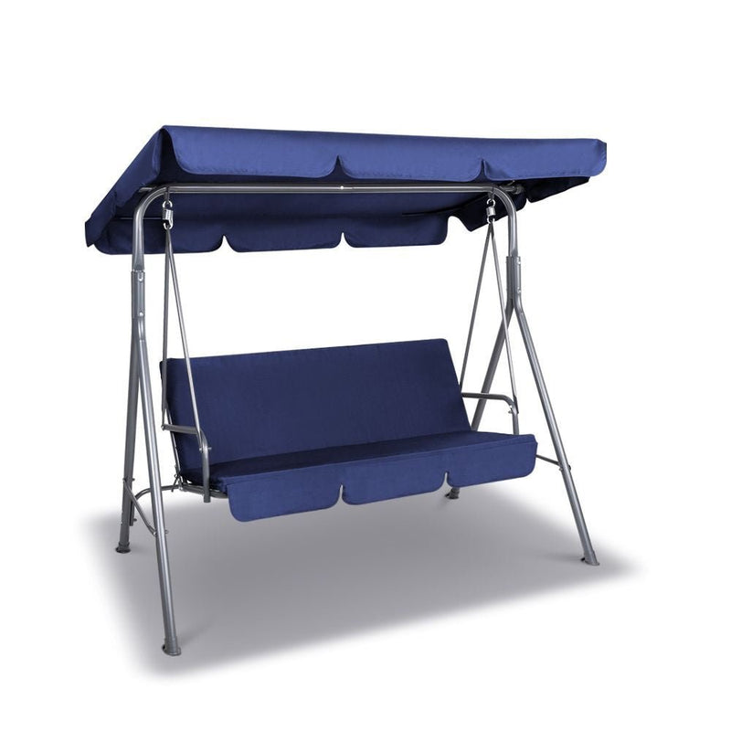 Home & Garden > Garden Furniture - Milano Outdoor Swing Bench Seat Chair Canopy Furniture 3 Seater Garden Hammock - Dark Blue - Garden Yard