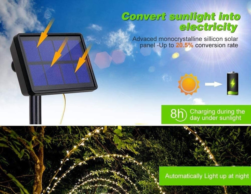 Home & Garden > Garden Lights - 200 Waterproof LED Solar Fairy Light Outdoor with 8 Lighting Modes for Home,Garden and Decoration - Garden Yard