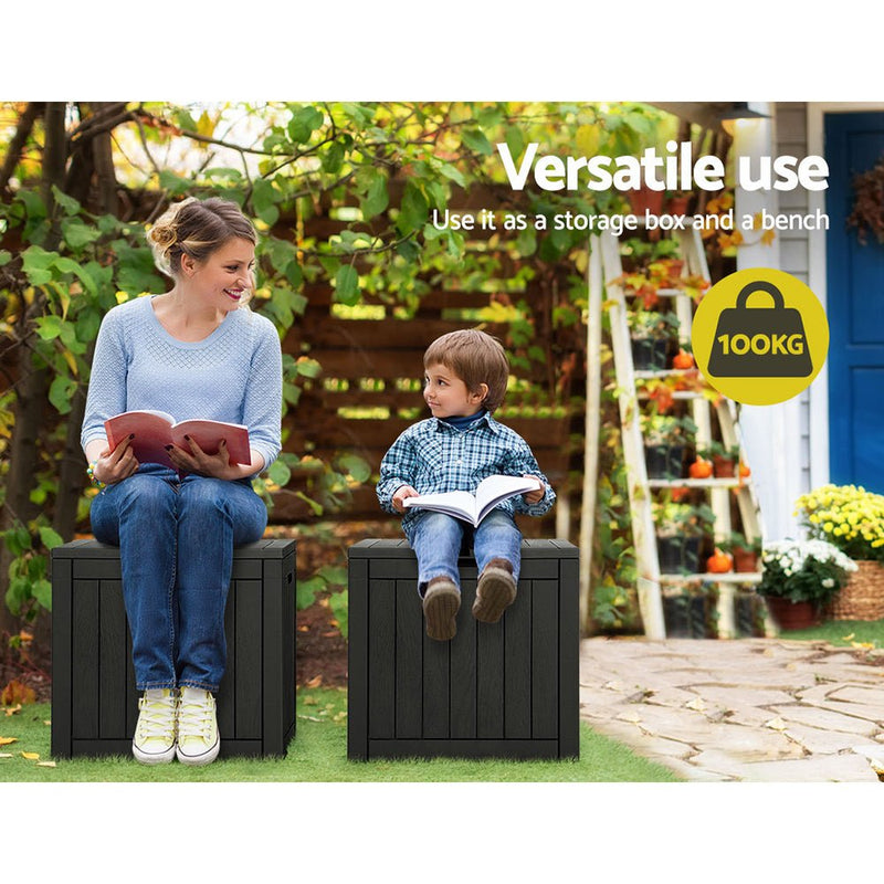 Home & Garden > Storage - Gardeon Outdoor Storage Box 118L Container Lockable Indoor Garden Toy Tool Shed Black - Garden Yard