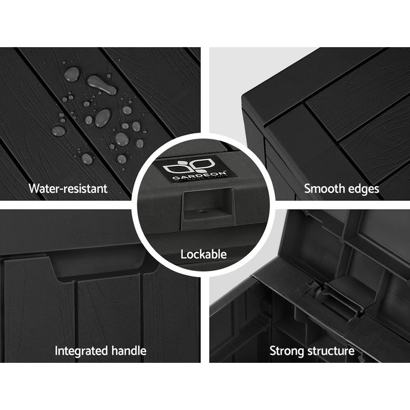 Home & Garden > Storage - Gardeon Outdoor Storage Box 118L Container Lockable Indoor Garden Toy Tool Shed Black - Garden Yard