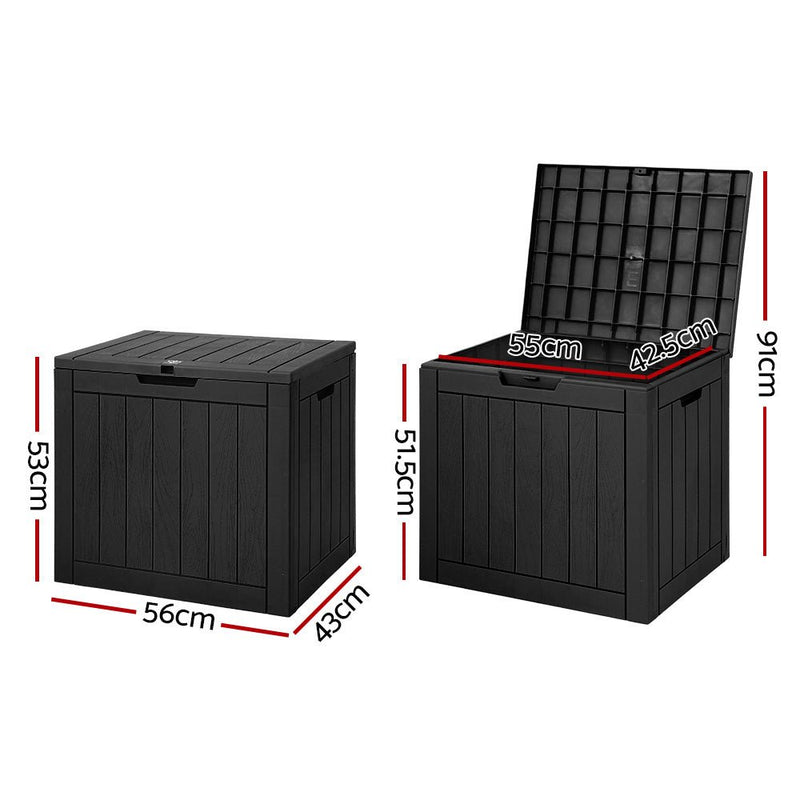 Home & Garden > Storage - Gardeon Outdoor Storage Box 118L Container Lockable Indoor Garden Toy Tool Shed Black - Garden Yard