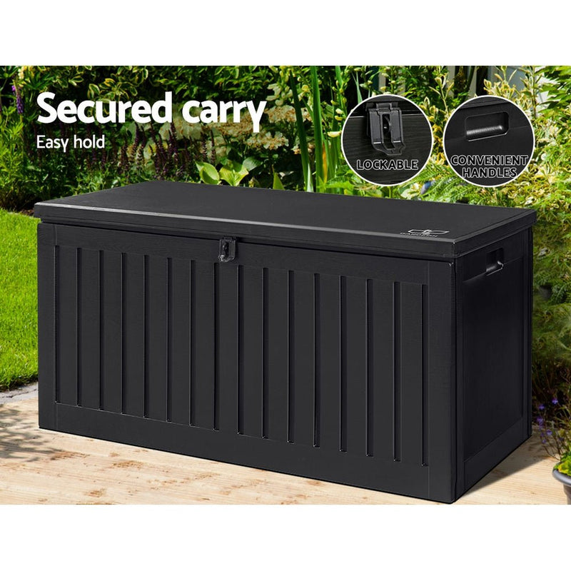 Home & Garden > Storage - Gardeon Outdoor Storage Box Container Garden Toy Indoor Tool Chest Sheds 270L Black - Garden Yard