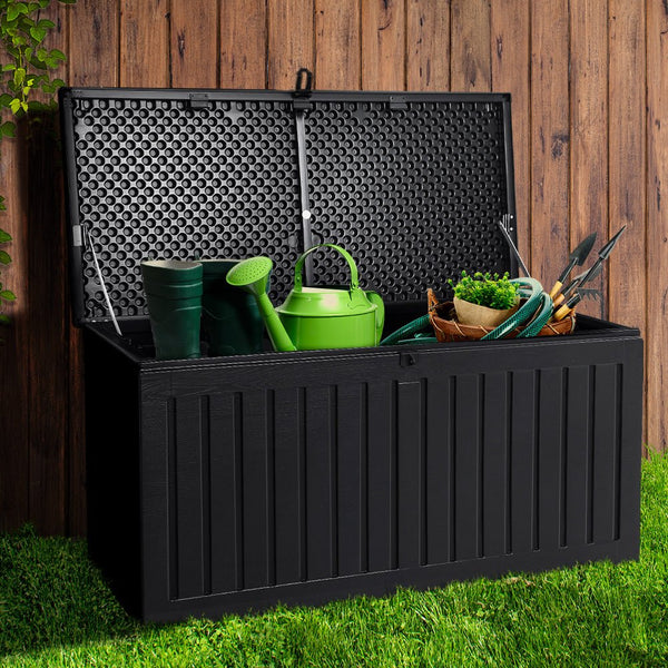 Home & Garden > Storage - Gardeon Outdoor Storage Box Container Garden Toy Indoor Tool Chest Sheds 270L Black - Garden Yard