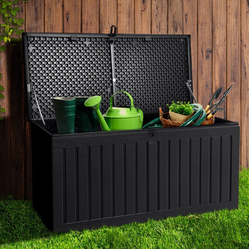 Home & Garden > Storage - Gardeon Outdoor Storage Box Container Garden Toy Indoor Tool Chest Sheds 270L Black - Garden Yard