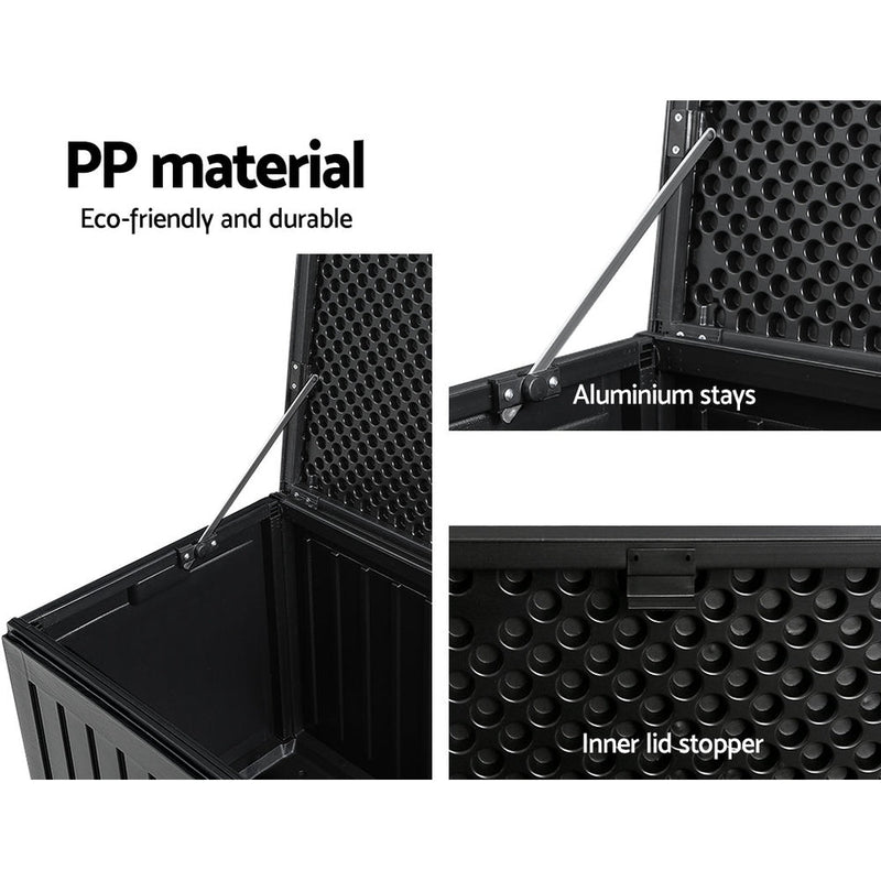 Home & Garden > Storage - Gardeon Outdoor Storage Box Container Garden Toy Indoor Tool Chest Sheds 270L Black - Garden Yard