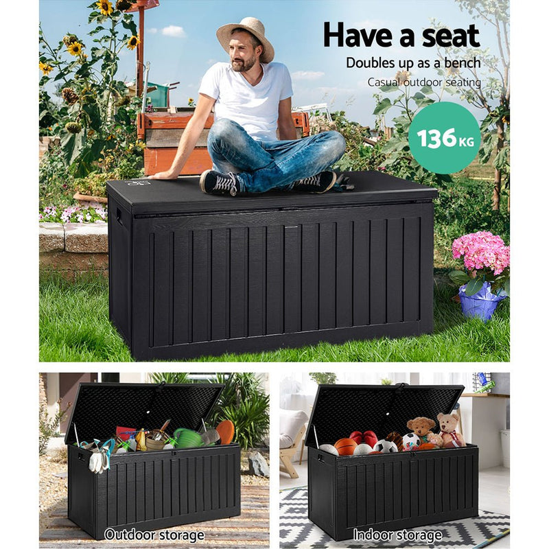 Home & Garden > Storage - Gardeon Outdoor Storage Box Container Garden Toy Indoor Tool Chest Sheds 270L Black - Garden Yard