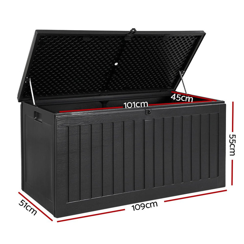 Home & Garden > Storage - Gardeon Outdoor Storage Box Container Garden Toy Indoor Tool Chest Sheds 270L Black - Garden Yard