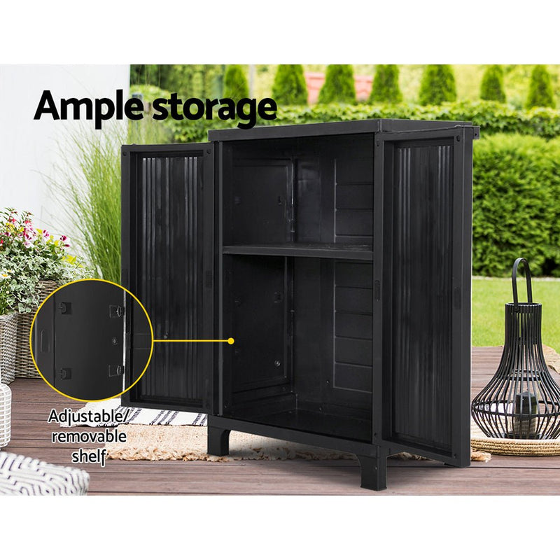 Home & Garden > Storage - Gardeon Outdoor Storage Cabinet Box 92cm Lockable Cupboard Sheds Garage Adjustable Black - Garden Yard