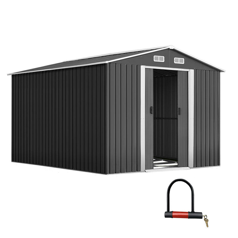 Home & Garden > Storage - Giantz Garden Shed Outdoor Storage Sheds 2.6x3.9x2M Workshop Metal Base Grey - Garden Yard
