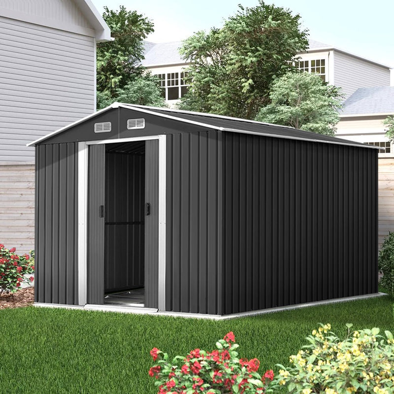 Home & Garden > Storage - Giantz Garden Shed Outdoor Storage Sheds 2.6x3.9x2M Workshop Metal Base Grey - Garden Yard