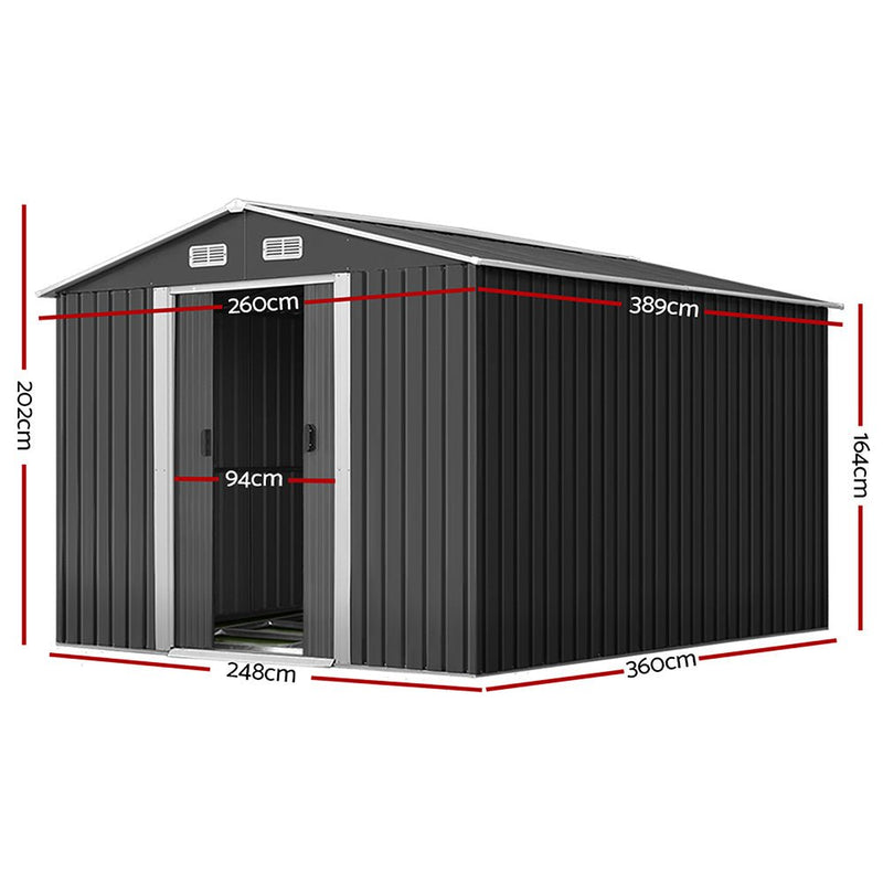 Home & Garden > Storage - Giantz Garden Shed Outdoor Storage Sheds 2.6x3.9x2M Workshop Metal Base Grey - Garden Yard