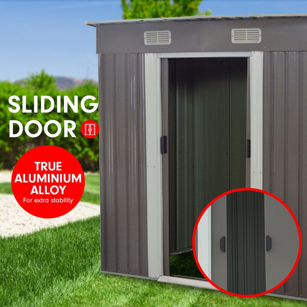 Home & Garden > Storage - Wallaroo 4ft x 6ft Garden Shed with Base Flat Roof Outdoor Storage - Grey - Garden Yard