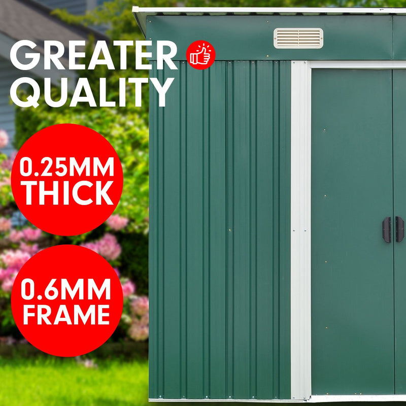Home & Garden > Storage - Wallaroo 4ft x 8ft Garden Shed Flat Roof Outdoor Storage - Green - Garden Yard