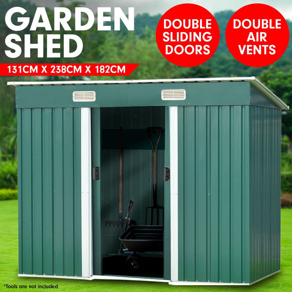 Home & Garden > Storage - Wallaroo 4ft x 8ft Garden Shed Flat Roof Outdoor Storage - Green - Garden Yard