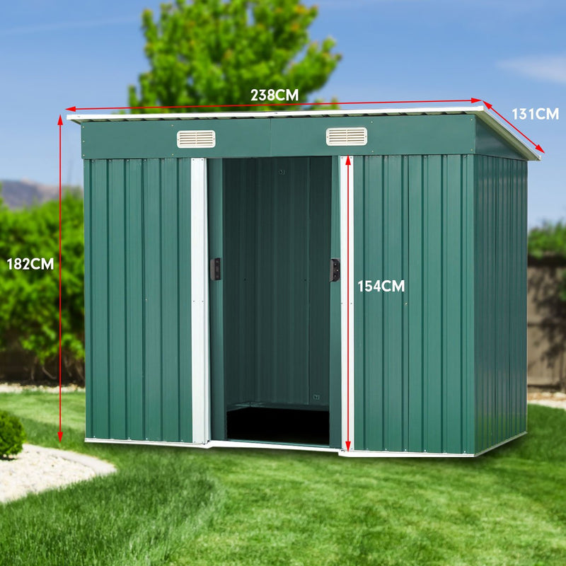 Home & Garden > Storage - Wallaroo 4ft x 8ft Garden Shed Flat Roof Outdoor Storage - Green - Garden Yard