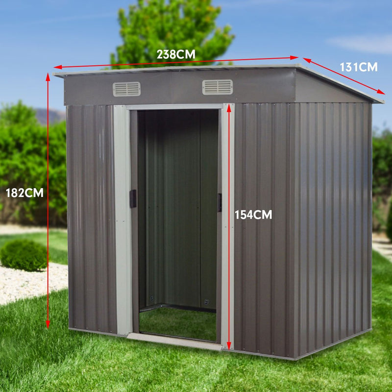 Home & Garden > Storage - Wallaroo 4ft x 8ft Garden Shed Flat Roof Outdoor Storage - Grey - Garden Yard