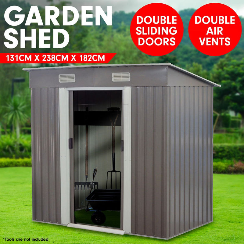 Home & Garden > Storage - Wallaroo 4ft x 8ft Garden Shed Flat Roof Outdoor Storage - Grey - Garden Yard