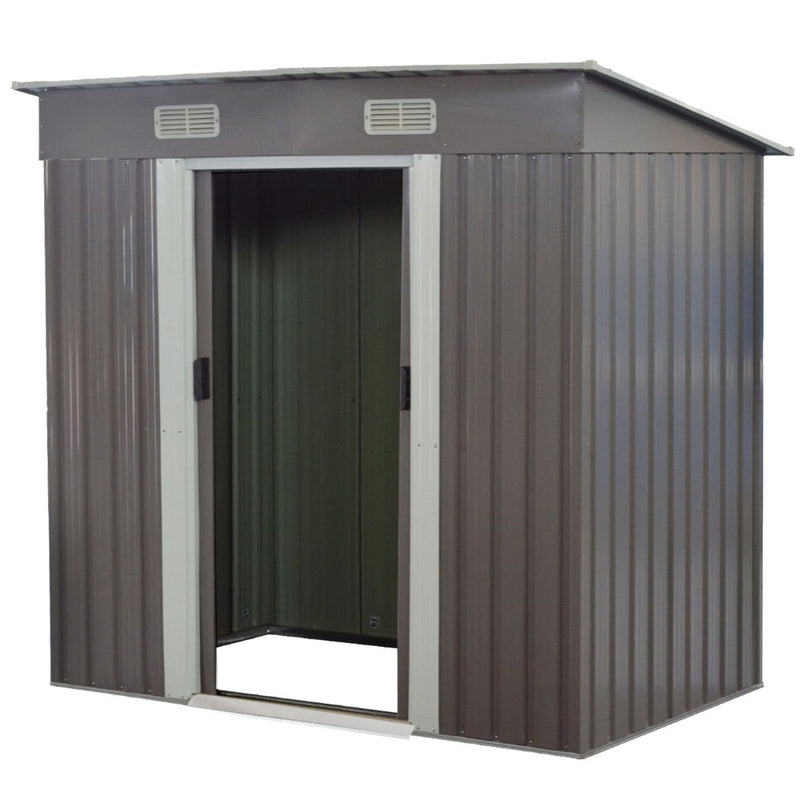 Home & Garden > Storage - Wallaroo 4ft x 8ft Garden Shed Flat Roof Outdoor Storage - Grey - Garden Yard