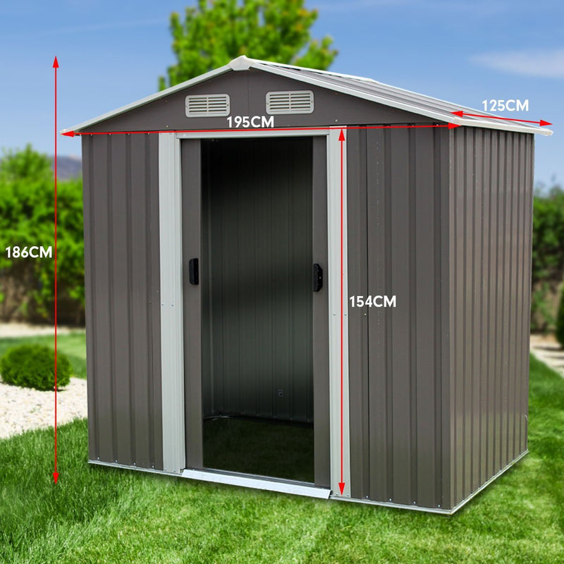 Home & Garden > Storage - Wallaroo Garden Shed Spire Roof 4ft x 6ft Outdoor Storage Shelter - Grey - Garden Yard