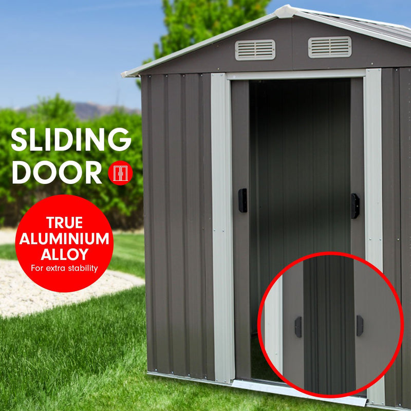 Home & Garden > Storage - Wallaroo Garden Shed Spire Roof 4ft x 6ft Outdoor Storage Shelter - Grey - Garden Yard