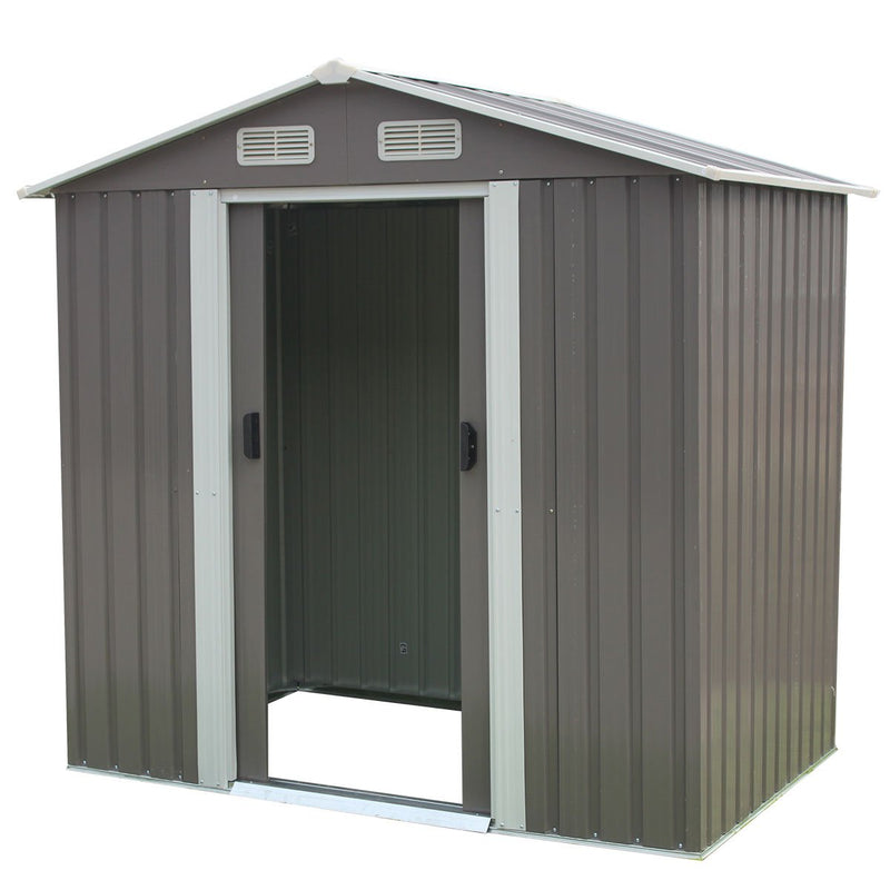 Home & Garden > Storage - Wallaroo Garden Shed Spire Roof 4ft x 6ft Outdoor Storage Shelter - Grey - Garden Yard