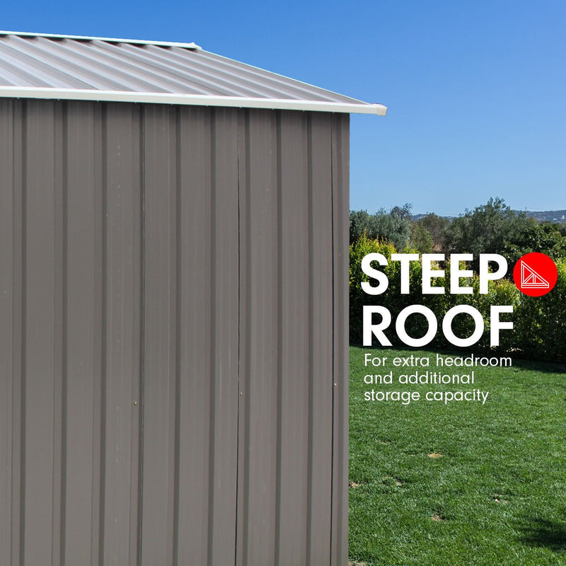 Home & Garden > Storage - Wallaroo Garden Shed Spire Roof 6ft x 8ft Outdoor Storage Shelter - Grey - Garden Yard