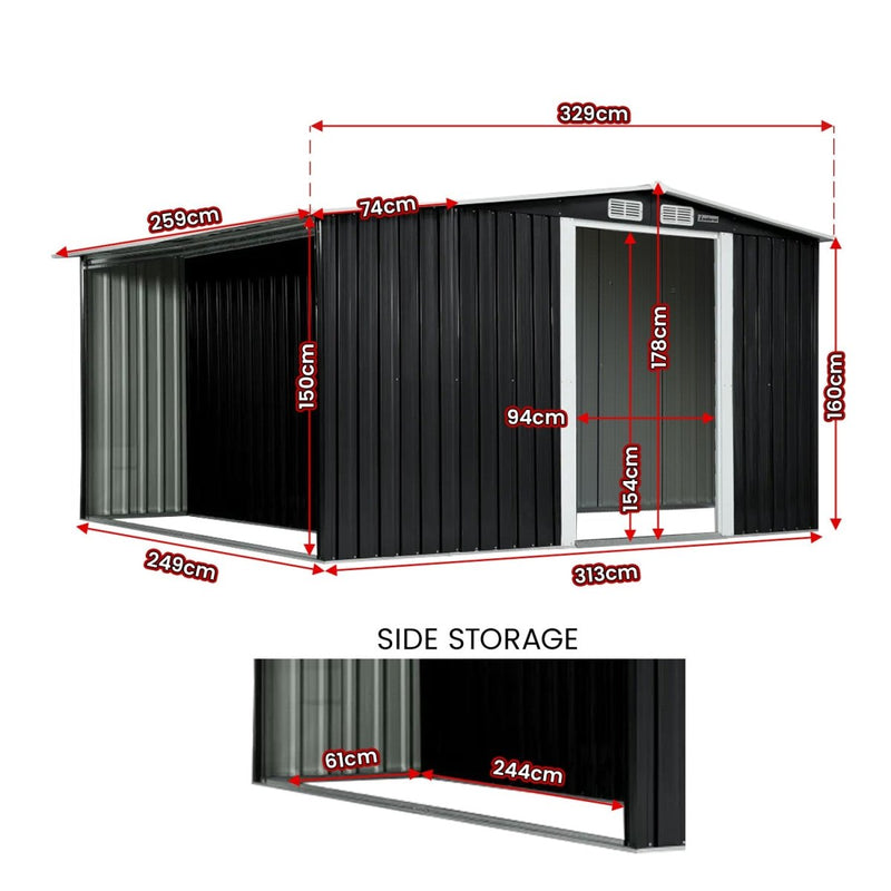 Home & Garden > Storage - Wallaroo Garden Shed with Semi - Closed Storage 8*8FT - Black - Garden Yard
