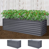 Tall steel vegetable garden bed 77cm high filled with soil and crops
